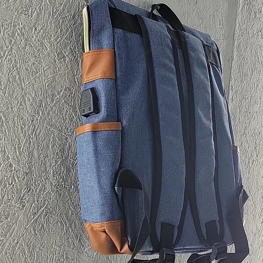Stylish Blue and Brown Backpack Vintage Style NWOT